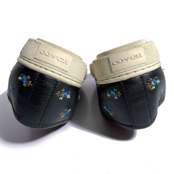 Coach G1367 Black Embroidered Floral Leather Slip On Shoes - Picture 7 of 8